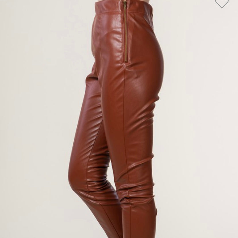 No rules faux leather pants-camel